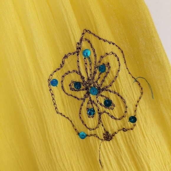 Sunflower Yellow Sleeveless Gauze Maxi Dress Free Size Floral Embroidered Sequin - Picture 5 of 13
